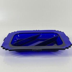Vintage Cobalt Royal Blue Glass Divided Dish Rectangular AshTray